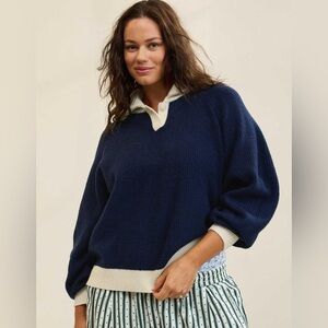 NWT Aerie Classic Quarter Button Sweater in Navy Size Medium